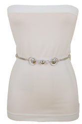 Silver Metal Chain Links Waistband Fashion Belt Circle Round Charms S M L